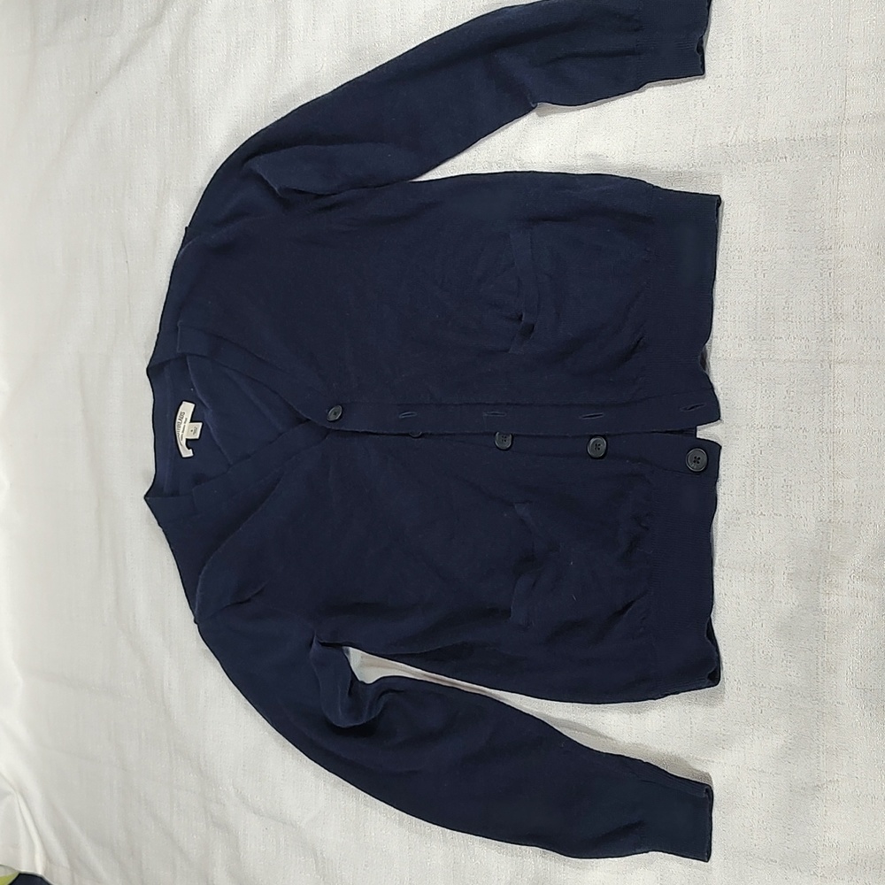Goodthreads Navy Blue Button Up Cardigan Kimono 100% Merino Wool Size Small